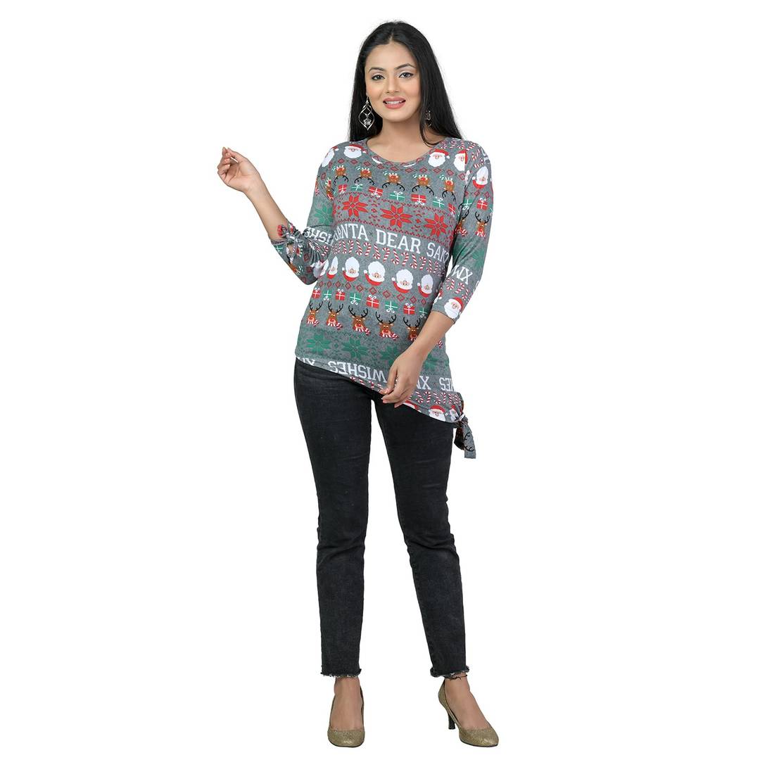 Elegant Multicoloured Lycra Floral Print Women Tops with with a Free Key Ring