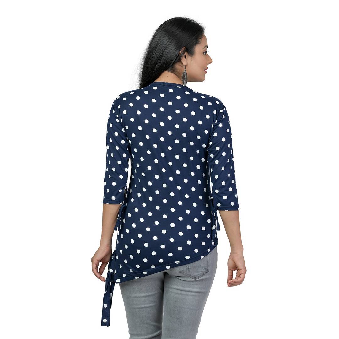 Elegant Navy Blue Lycra Floral Print Women Tops with with a Free Key Ring