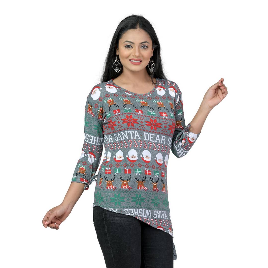 Elegant Multicoloured Lycra Floral Print Women Tops with with a Free Key Ring