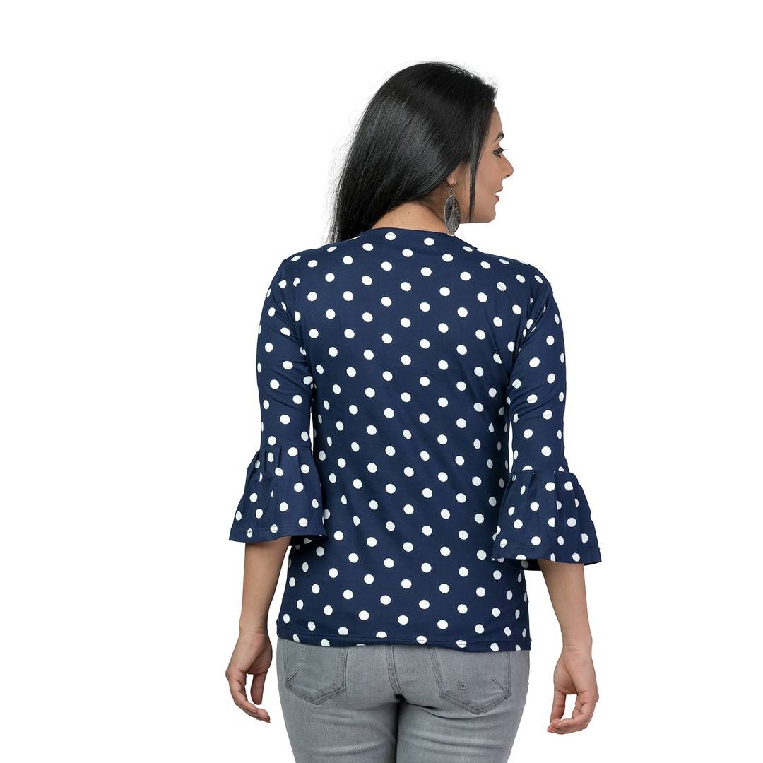 Elegant Navy Blue Lycra Floral Print Women Tops with with a Free Key Ring