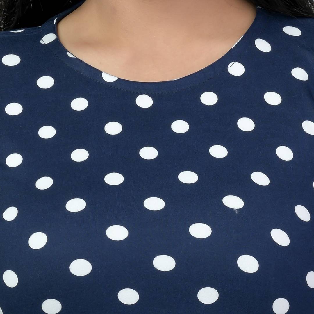 Elegant Navy Blue Lycra Floral Print Women Tops with with a Free Key Ring