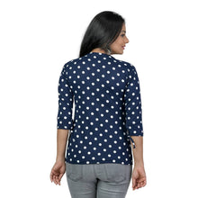 Load image into Gallery viewer, Elegant Navy Blue Lycra Floral Print Women Tops with with a Free Key Ring