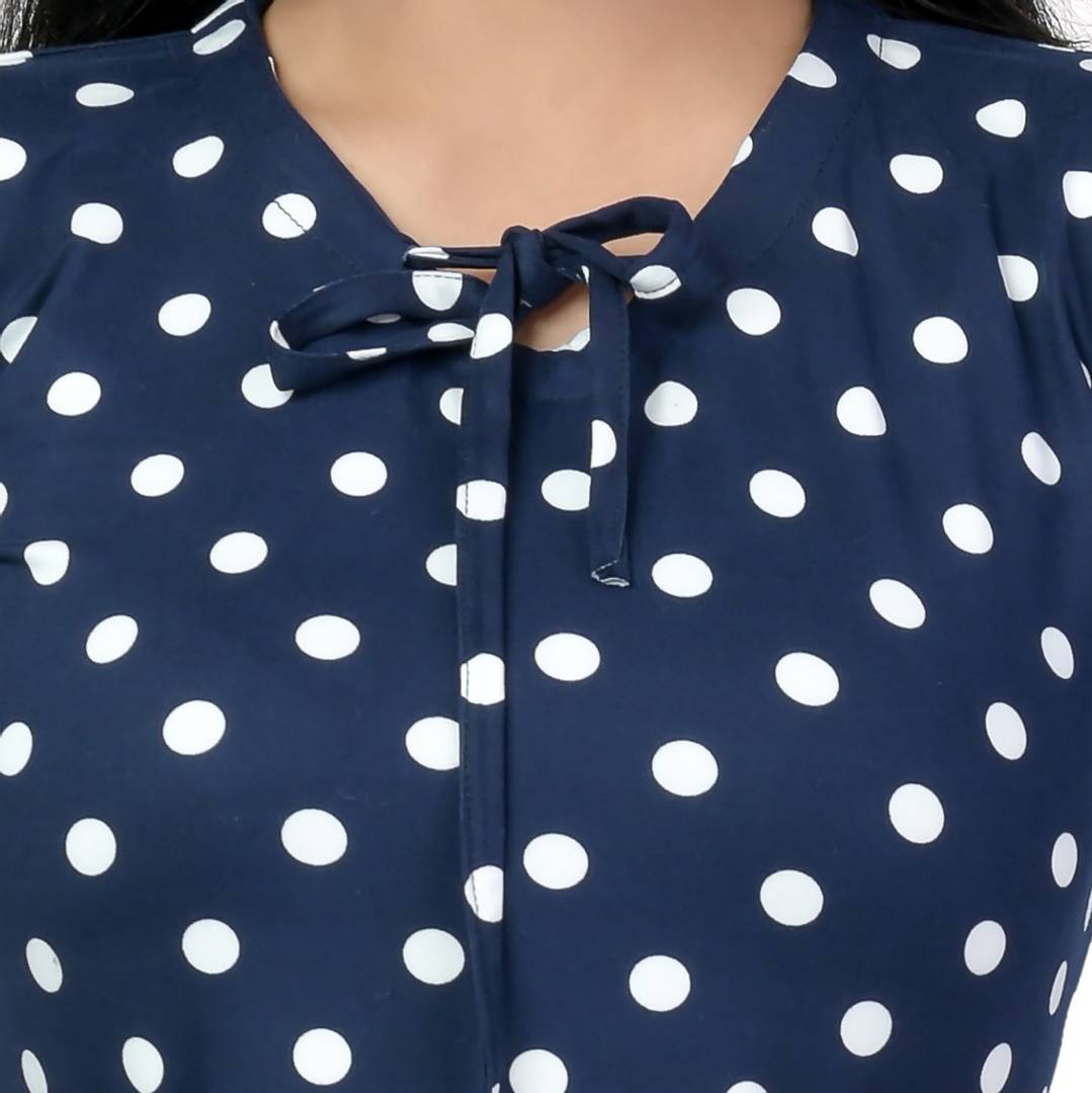 Elegant Navy Blue Lycra Floral Print Women Tops with with a Free Key Ring