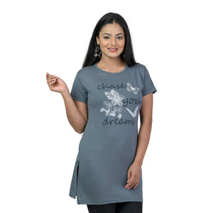 Elegant Blue Polycotton Printed Women Tops with with a Free Key Ring