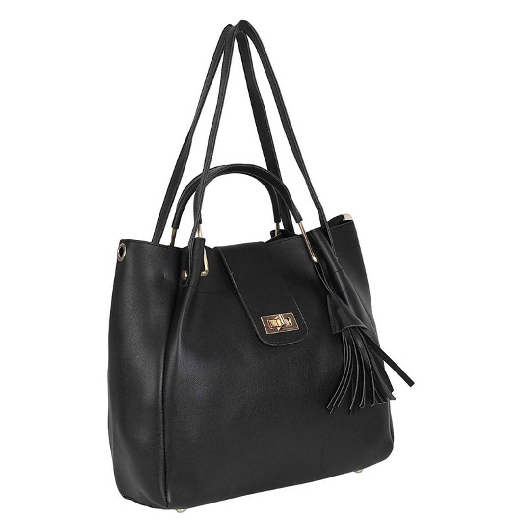 Elegant Black PU Solid Handbags For Women And Girls