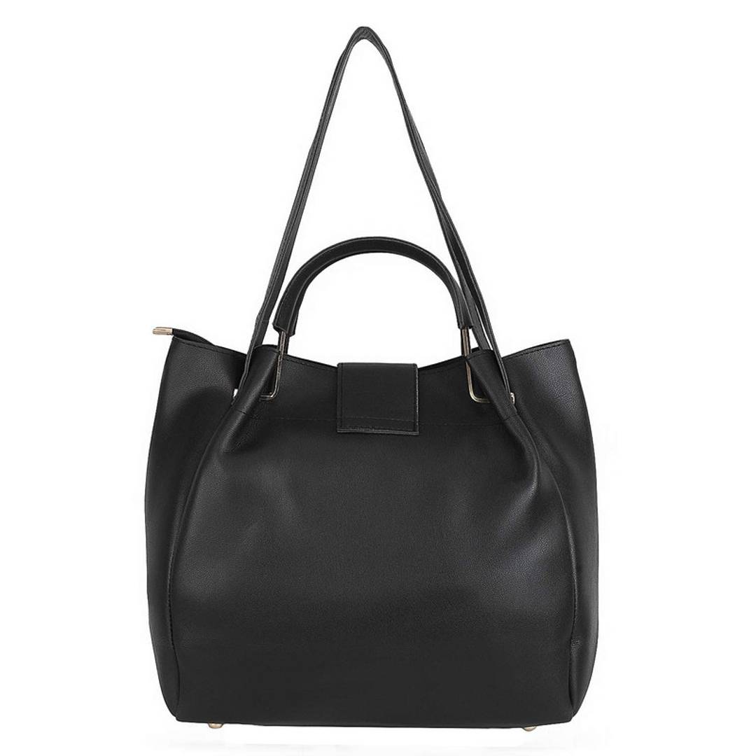 Elegant Black PU Solid Handbags For Women And Girls