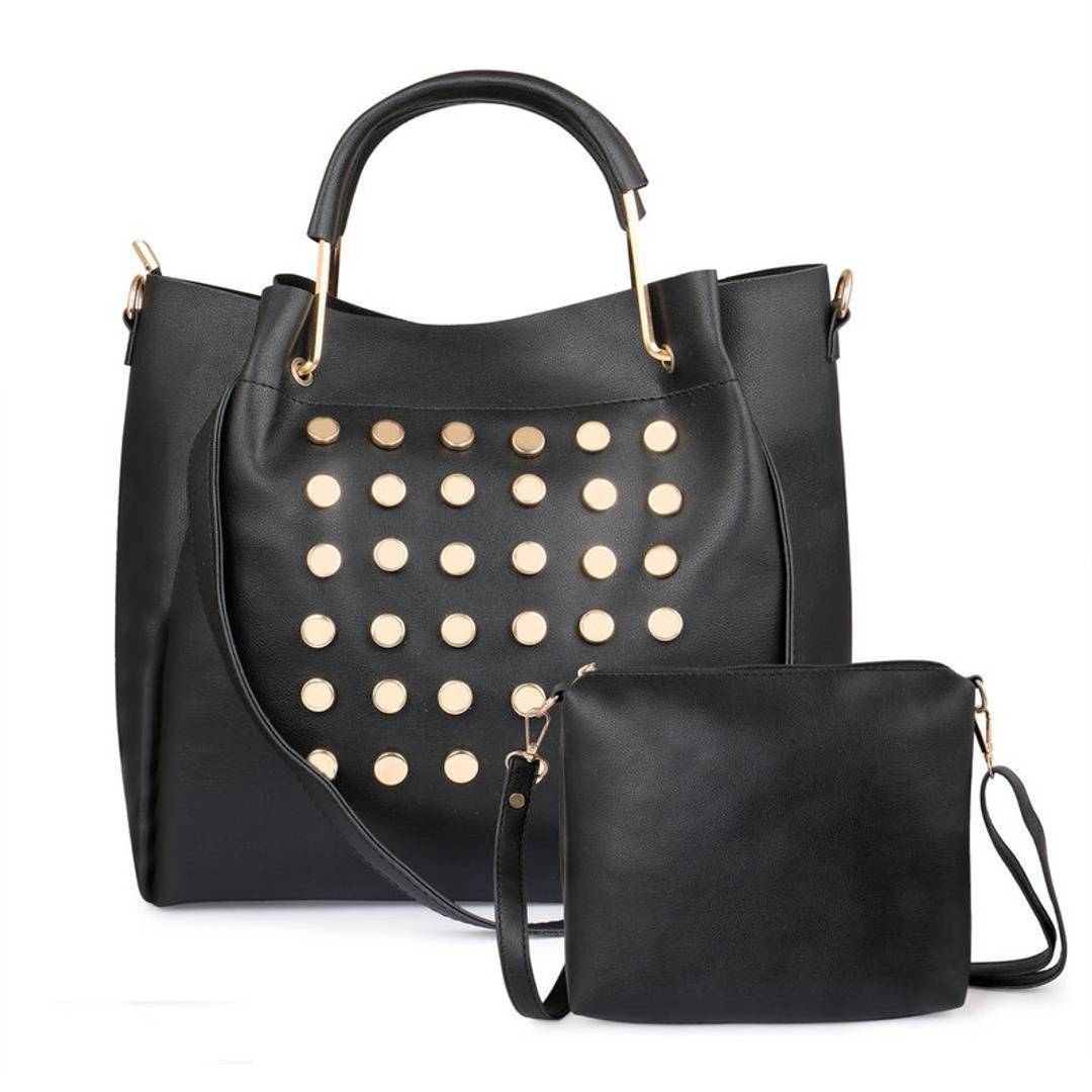 Elegant Black PU Solid Handbags For Women And Girls