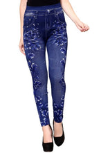 Load image into Gallery viewer, Women&#39;s Cotton Blend Casual Floral Print Stretchable Jeggings Blue (Free Size 28-34 Waist) - Set of 1