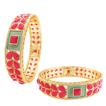 Load image into Gallery viewer, Women&#39;s Ruby Meenakari Bangle Set Of 2 Gold Plated Fashion Jewellery