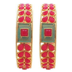 Women's Ruby Meenakari Bangle Set Of 2 Gold Plated Fashion Jewellery