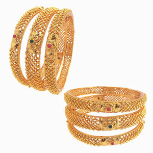 Women's Thushi Red Green Set Of 6 Gold Plated Bangles Fashion Jewellery