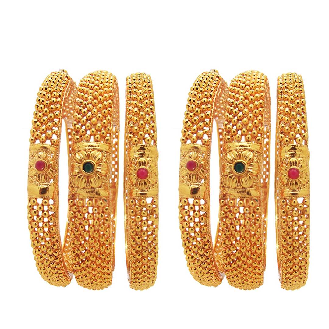 Women's Thushi Red Green Set Of 6 Gold Plated Bangles Fashion Jewellery