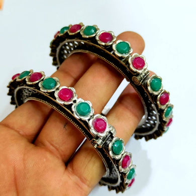 Trendy Attractive Silver Plated Multicoloured Bangles