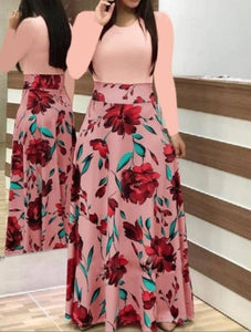 Peach Floral Printed Long Maxi Dress