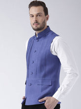 Load image into Gallery viewer, Men&#39;s Blue Wool
 Woven Design Nehru Jackets