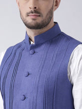 Load image into Gallery viewer, Men&#39;s Blue Wool
 Woven Design Nehru Jackets