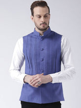 Load image into Gallery viewer, Men&#39;s Blue Wool
 Woven Design Nehru Jackets