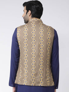Men's Khaki Viscose
 Printed Nehru Jackets