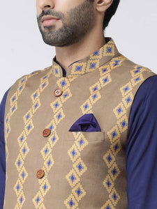 Men's Khaki Viscose
 Printed Nehru Jackets