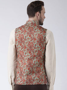 Men's Green 
Silk Blend
 Printed Nehru Jackets