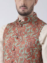 Load image into Gallery viewer, Men&#39;s Green 
Silk Blend
 Printed Nehru Jackets