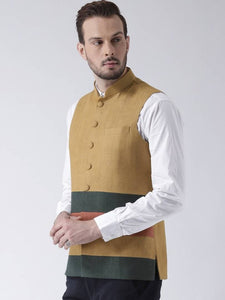 Men's Beige 
Silk Blend
 Solid
 Nehru Jackets