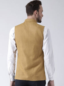 Men's Beige 
Silk Blend
 Solid
 Nehru Jackets