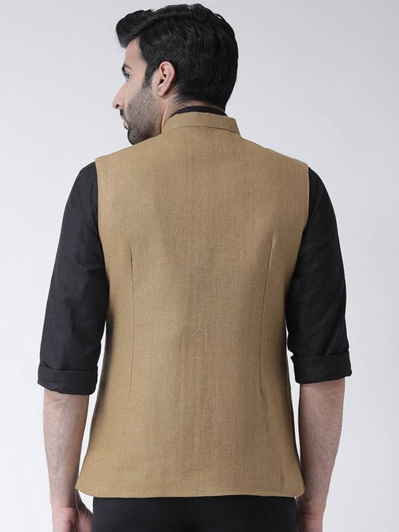 Men's Brown 
Silk Blend
 Solid
 Nehru Jackets