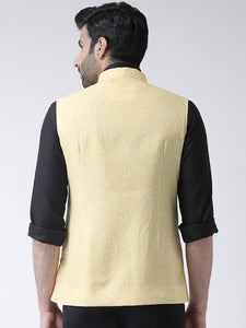 Men's Yellow 
Cotton Blend
 Printed Nehru Jackets
