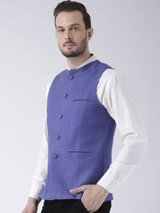 Men's Blue 
Silk Blend
 Solid
 Nehru Jackets