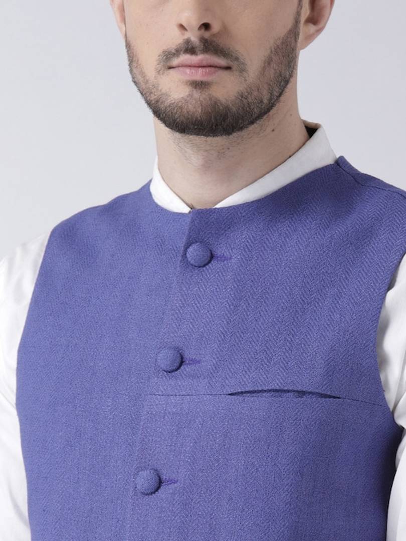 Men's Blue 
Silk Blend
 Solid
 Nehru Jackets