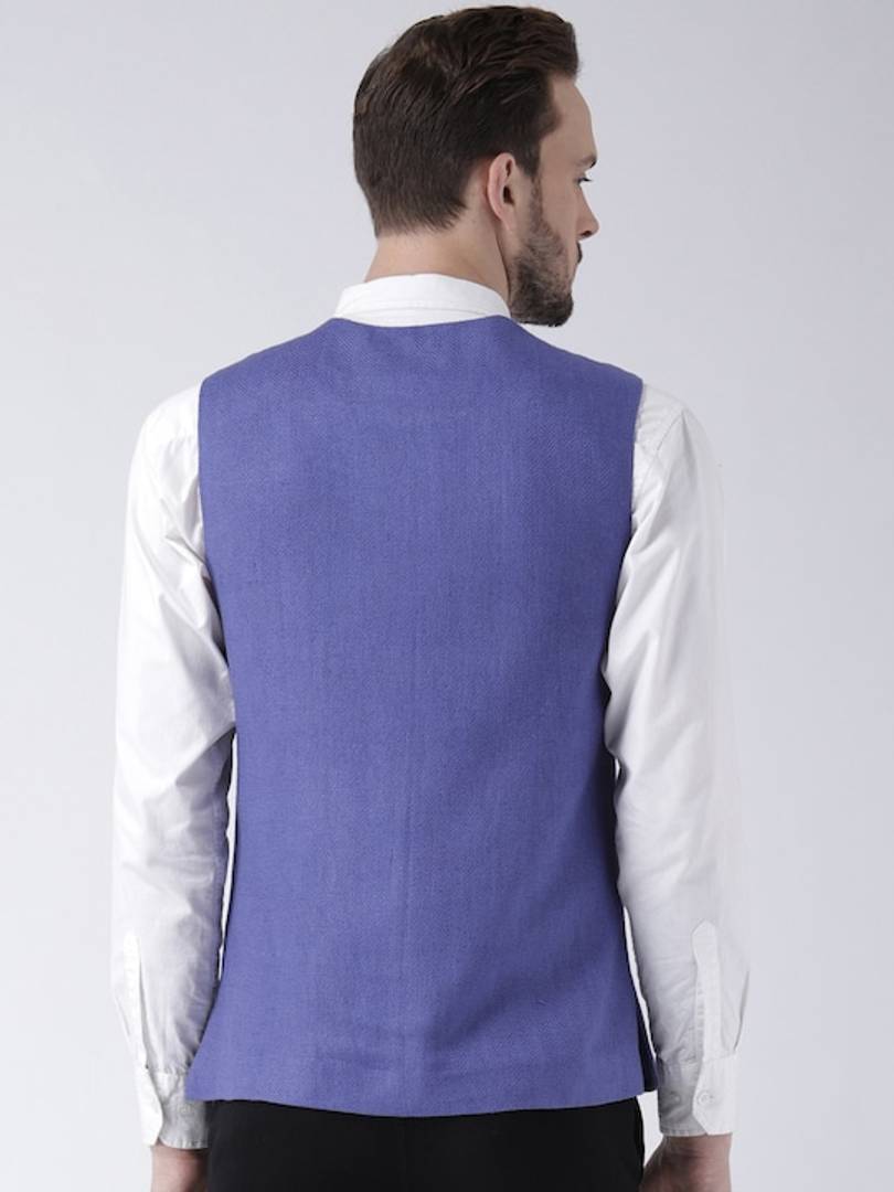 Men's Blue 
Silk Blend
 Solid
 Nehru Jackets