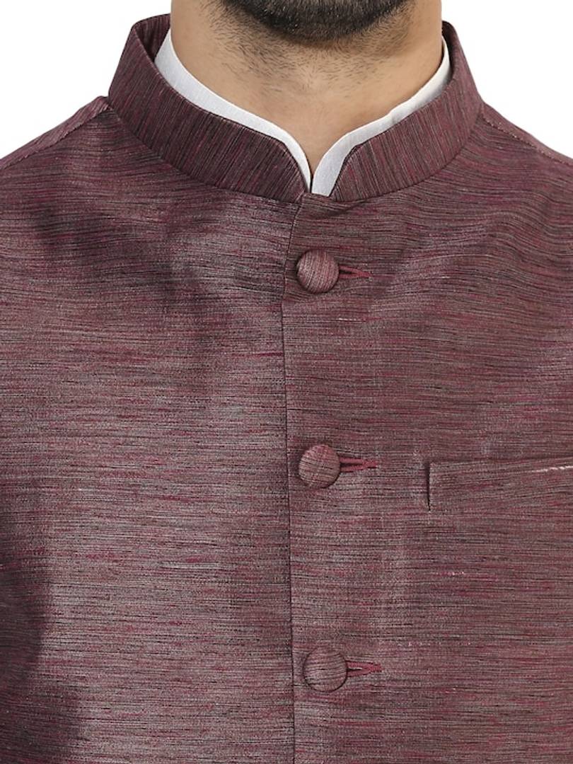 Men's Blue 
Silk Blend
 Woven Design Nehru Jackets
