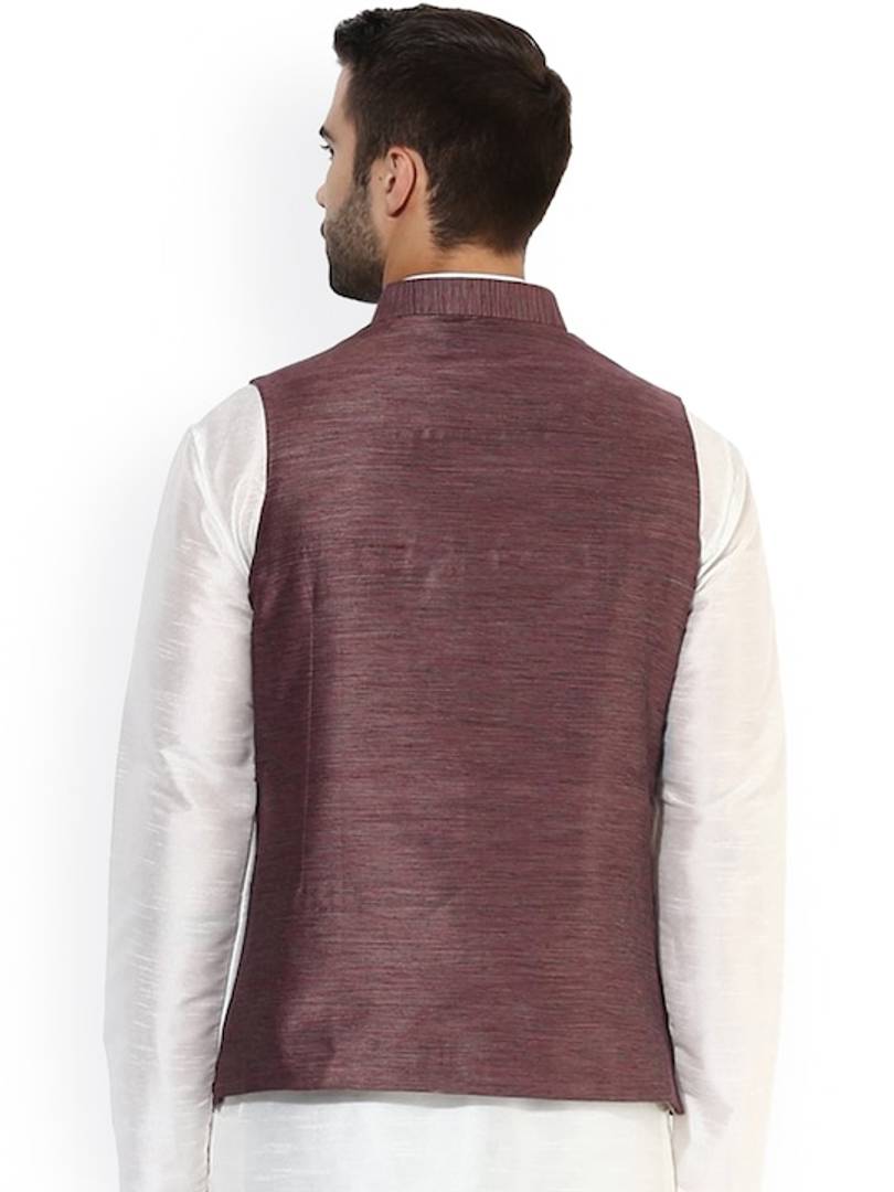 Men's Blue 
Silk Blend
 Woven Design Nehru Jackets