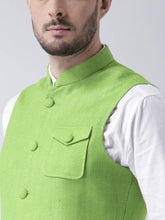 Load image into Gallery viewer, Men&#39;s Green 
Silk Blend
 Solid
 Nehru Jackets