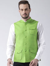 Load image into Gallery viewer, Men&#39;s Green 
Silk Blend
 Solid
 Nehru Jackets