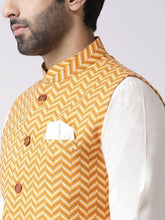 Load image into Gallery viewer, Men&#39;s Yellow Cotton
 Printed Nehru Jackets