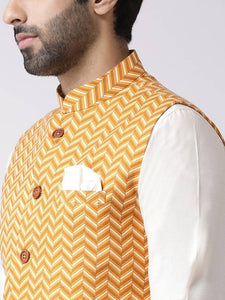 Men's Yellow Cotton
 Printed Nehru Jackets