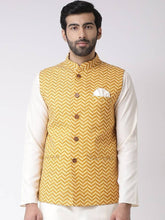 Load image into Gallery viewer, Men&#39;s Yellow Cotton
 Printed Nehru Jackets