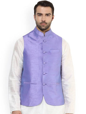 Men's Purple 
Silk Blend
 Solid
 Nehru Jackets
