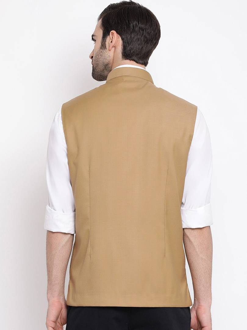 Men's Brown 
Cotton Blend
 Solid
 Nehru Jackets