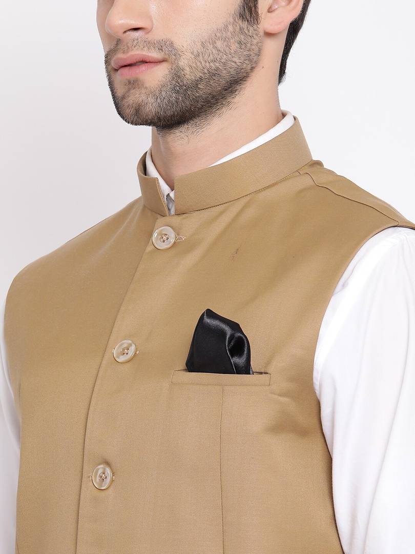 Men's Brown 
Cotton Blend
 Solid
 Nehru Jackets