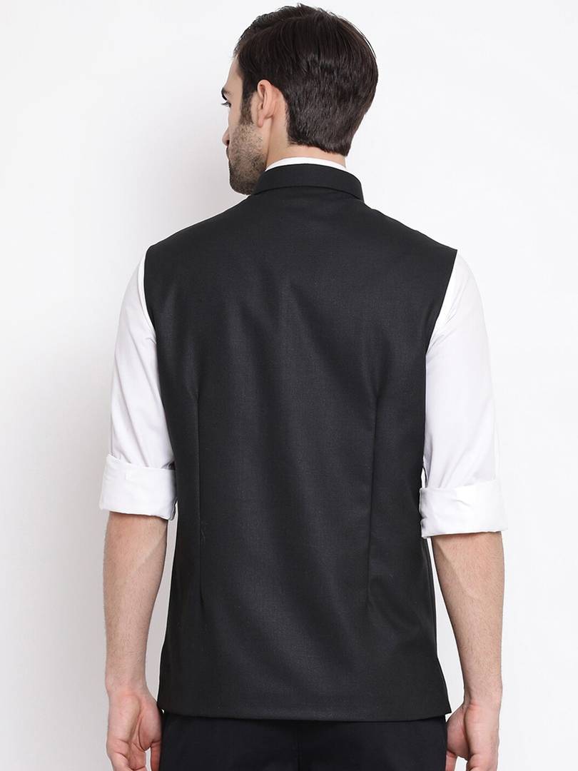 Men's Black 
Cotton Blend
 Solid
 Nehru Jackets