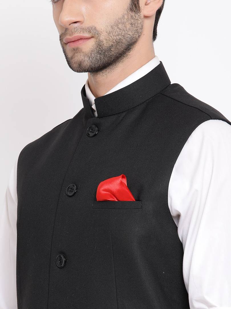 Men's Black 
Cotton Blend
 Solid
 Nehru Jackets