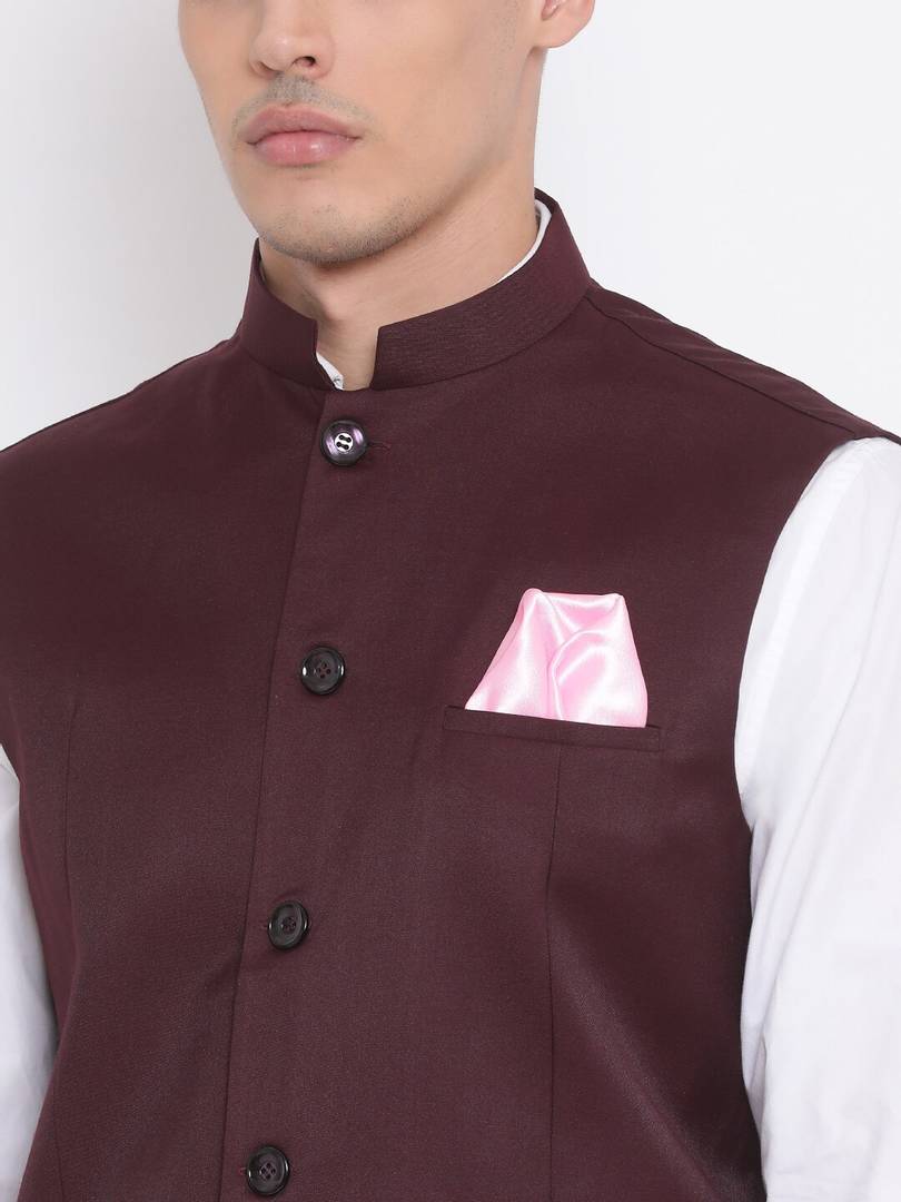 Men's Maroon 
Cotton Blend
 Solid
 Nehru Jackets