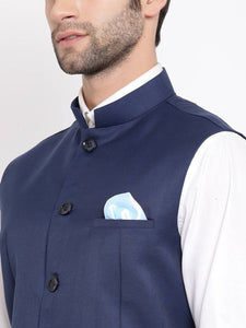 Men's Navy Blue 
Cotton Blend
 Solid
 Nehru Jackets