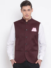 Load image into Gallery viewer, Men&#39;s Maroon 
Cotton Blend
 Solid
 Nehru Jackets