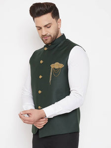 Men's Multicoloured 
Cotton Blend
 Embellished
 Nehru Jackets