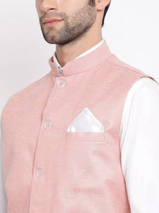 Men's Peach 
Cotton Blend
 Woven Design Nehru Jackets