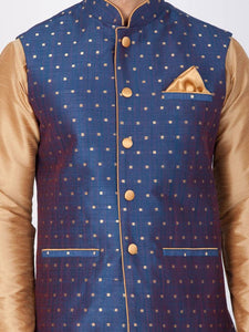 Men's Blue 
Silk Blend
 Printed Nehru Jackets